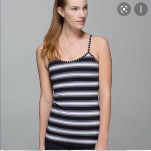 Lululemon Power Y Luon Capilano Tank Black/White Stripe Yoga Top